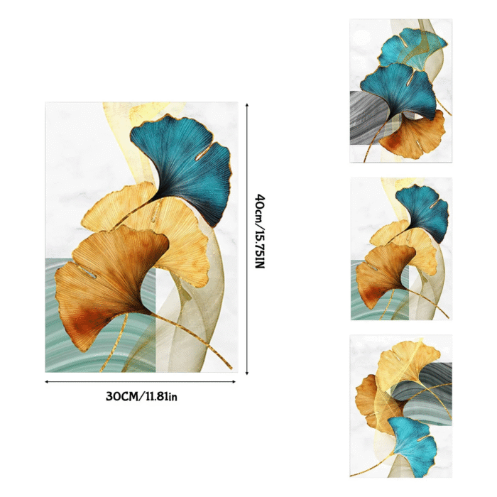 Clearance 2024!Home Decor Abstract Wall Art Painting Blue Green Yellow Gold Leaf Canvas Print Wall Artwork Pictures Ready to Hang for Living Room Bedroom Office Home Decoration - Image 3