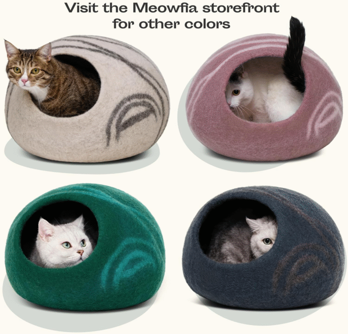 Cat Cave – Premium Felt Cat Bed for Indoor Cats, Handmade 100% Merino Wool (Aquamarine, Medium) - Image 6