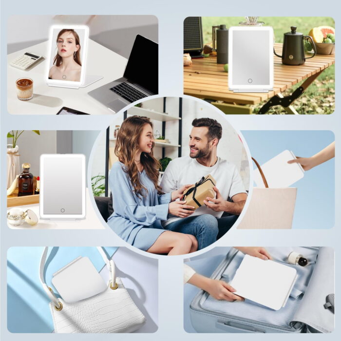 Dimmable LED Lighted Travel Makeup Mirror, Portable Foldable Vanity Mirror - Image 7