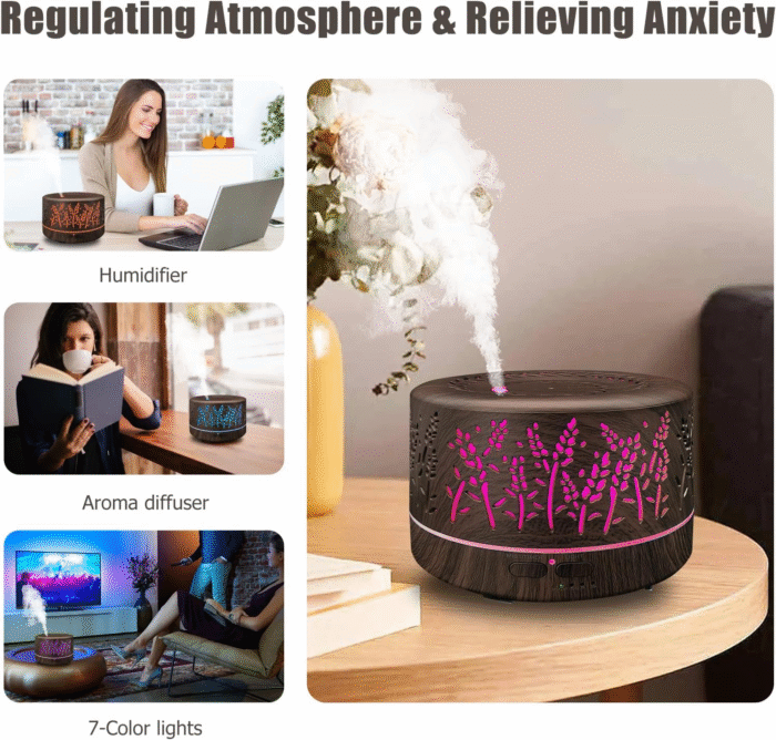 Diffusers for Essential Oils Large Room 600Ml,Essential Oil Diffusers for Home with R/C,Cool Mist Humidifier,7 Colors Lights & 3 Mist Mode Waterless Auto off for Office - Image 5