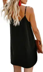 Women Summer Dresses 2024 Strappy Button V Neck Sleeveless Beach Sundress Casual Swing a Line Short Mini Dress - Image 2