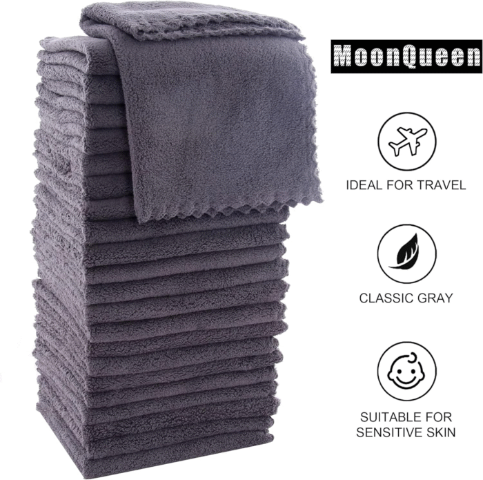Ultra Soft Premium Washcloths Set - 12 X 12 Inches - 24 Pack - Quick Drying - Highly Absorbent Coral Velvet Bathroom Wash Clothes - Use as Bath, Spa, Facial, Fingertip Towel (Grey) - Image 6