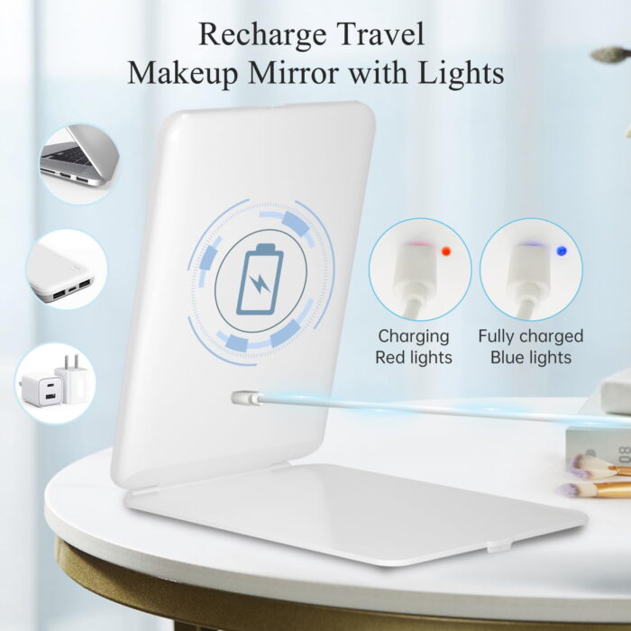 Dimmable LED Lighted Travel Makeup Mirror, Portable Foldable Vanity Mirror - Image 4