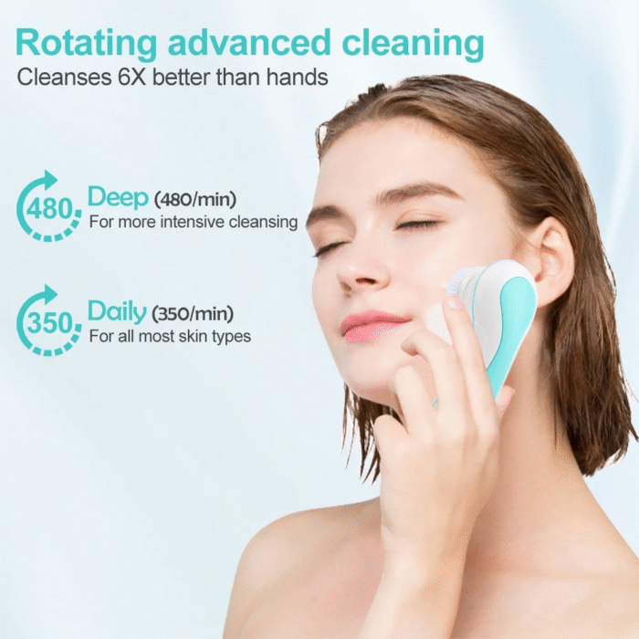 Facial Cleansing Brush Electric Face Brush Scrubber for Exfoliating with 4 Cleanser Heads, 2 Speeds - Image 6