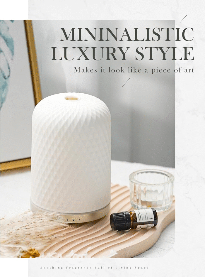 Essential Oil Diffuser,110Ml Diffusers for Essential Oils Large Room, Ceramic Diffusers USB Powered Decorative Ultrasonic Defuzzer, Ideal for Aesthetic Home,Dorm Décor, Yoga,White - Image 4