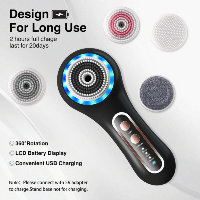 Face Scrubber Exfoliator,Facial Cleansing Brush Rechargeable IPX7 Waterproof with 5 Brush Heads,Electric Face Spin Brush for Exfoliating, Massaging and Deep Cleansing - Image 8