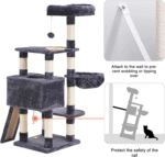 Cat Tree, Cat Tower for Indoor Cats with Scratching Board, Multi-Level Cat Furniture Condo with Feeding Bowl, Smoky Gray HCT010G - Image 6