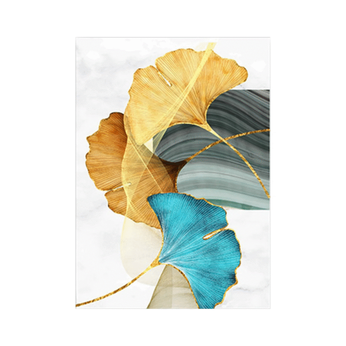 Clearance 2024!Home Decor Abstract Wall Art Painting Blue Green Yellow Gold Leaf Canvas Print Wall Artwork Pictures Ready to Hang for Living Room Bedroom Office Home Decoration - Image 2