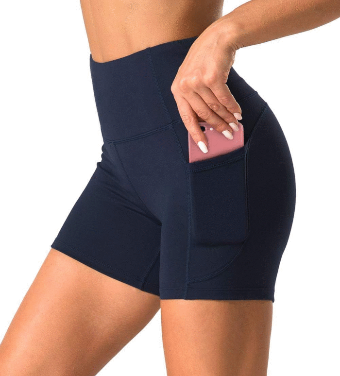High Waist Yoga Shorts for Women with 2 Side Pockets Tummy Control Running Home Workout Shorts - Image 1