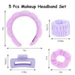 Purple Spa Headband and Wristband Set Makeup Spa Headband for Washing Face Bubble Skin Care Headbands Face Wash Sponge Puffy Headband Head Bands Hair Accessories for Women Girls - Image 2