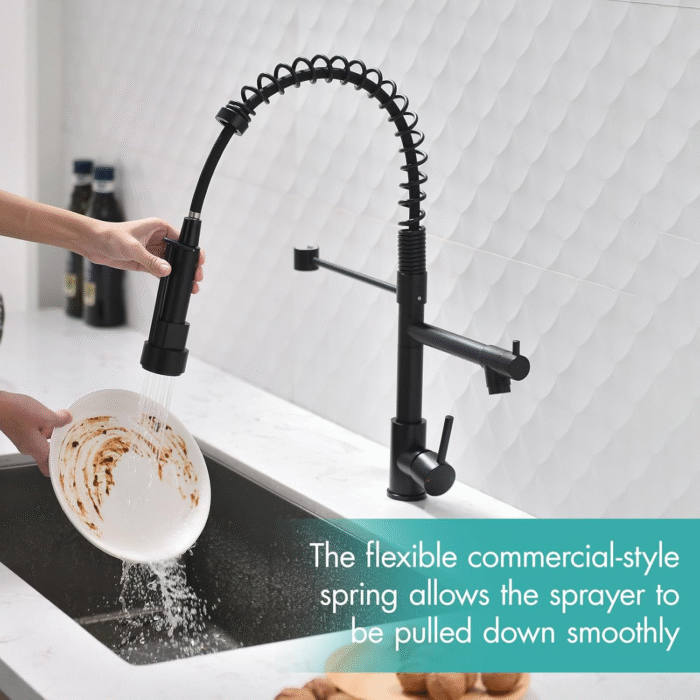 Kitchen Faucet,Kitchen Faucets with Pull down Sprayer  Commercial Style Single Handle Matte Black Kitchen Faucet with Sprayer - Image 6