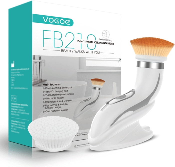 Facial Cleansing Brush-Spin Face Scrubber Exfoliator Rechargeable, 2-Speed Rotation, Electric Face Wash Brushes for Cleansing and Exfoliating, with 2 Brush Heads, Grey - Image 1
