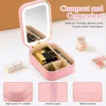 Small Travel LED Makeup Mirror Case with 3 Adjustable Color Light Settings, Dust-Proof Jewelry Box, Mini Cosmetic Train Case Ideal for Short Trips (Croc Pink) - Image 4