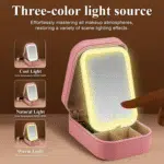 Small Travel LED Makeup Mirror Case with 3 Adjustable Color Light Settings, Dust-Proof Jewelry Box, Mini Cosmetic Train Case Ideal for Short Trips (Croc Pink) - Image 3