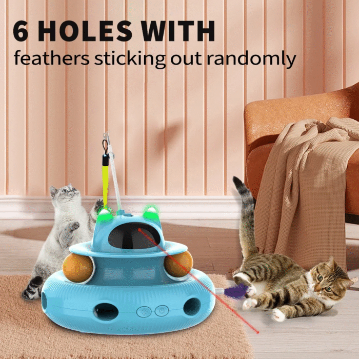4 in 1 Indoor Interactive Cat Toy with Laser & Retractable Feather Wand, USB Rechargeable, Blue - Image 8