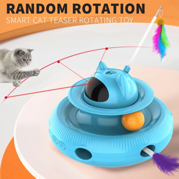 4 in 1 Indoor Interactive Cat Toy with Laser & Retractable Feather Wand, USB Rechargeable, Blue - Image 4