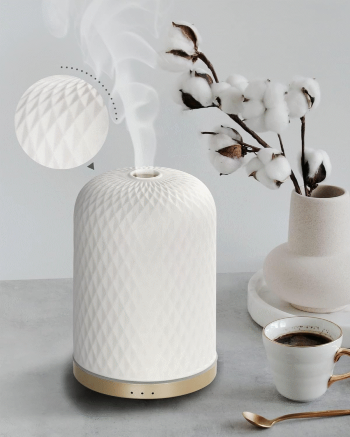 Essential Oil Diffuser,110Ml Diffusers for Essential Oils Large Room, Ceramic Diffusers USB Powered Decorative Ultrasonic Defuzzer, Ideal for Aesthetic Home,Dorm Décor, Yoga,White - Image 1
