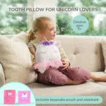 Unicorn Tooth Fairy Pillow Gift Set for Children; 3 Piece Set Includes Plush Unicorn Pillow with Tooth Pocket, Dear Tooth Fairy Notepad, and Keepsake Photo Pouch - Image 2