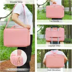 Large Makeup Bag with LED Mirror – 16.2” Portable Travel Cosmetic Organizer, Vanity Case with Adjustable Dividers & Rechargeable Light (Pink, PU Leather) - Image 8