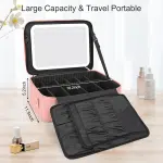 Large Makeup Bag with LED Mirror – 16.2” Portable Travel Cosmetic Organizer, Vanity Case with Adjustable Dividers & Rechargeable Light (Pink, PU Leather) - Image 6