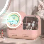 Mirror Fan Makeup Case, Portable Makeup Organizer with Mirror and LED Light, Cosmetic Storage Display Case,Large Capacity Mirror Makeup Storage Box for Women () - Image 4