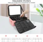 Large Makeup Bag with LED Mirror – 16.2” Portable Travel Cosmetic Organizer, Vanity Case with Adjustable Dividers & Rechargeable Light (Pink, PU Leather) - Image 3
