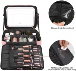 Large Makeup Bag with LED Mirror – 16.2” Portable Travel Cosmetic Organizer, Vanity Case with Adjustable Dividers & Rechargeable Light (Pink, PU Leather) - Image 4