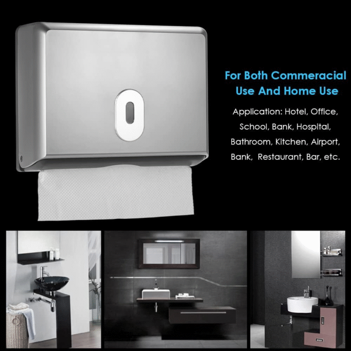 Commercial Toilet Tissue Dispenser, Paper Towel Dispenser, Wall-Mounted Bathroom Tissue Dispenser Tissue Box Holder for Multifold Paper Towels, Silver - Image 5
