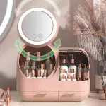 Mirror Fan Makeup Case, Portable Makeup Organizer with Mirror and LED Light, Cosmetic Storage Display Case,Large Capacity Mirror Makeup Storage Box for Women () - Image 2