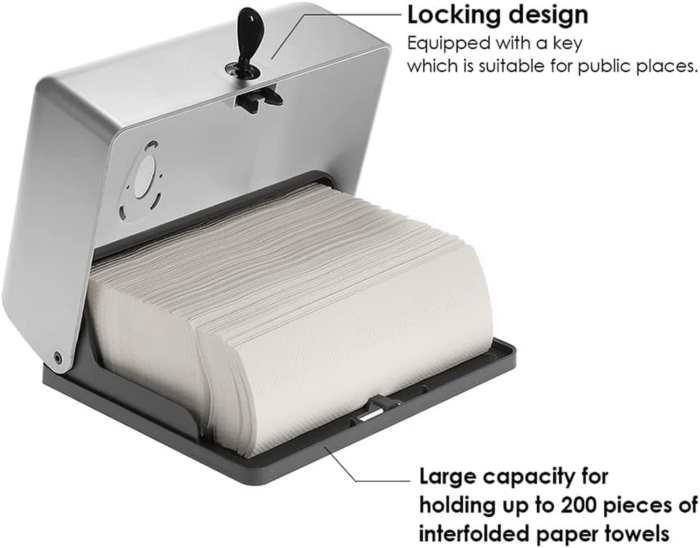 Commercial Toilet Tissue Dispenser, Paper Towel Dispenser, Wall-Mounted Bathroom Tissue Dispenser Tissue Box Holder for Multifold Paper Towels, Silver - Image 4
