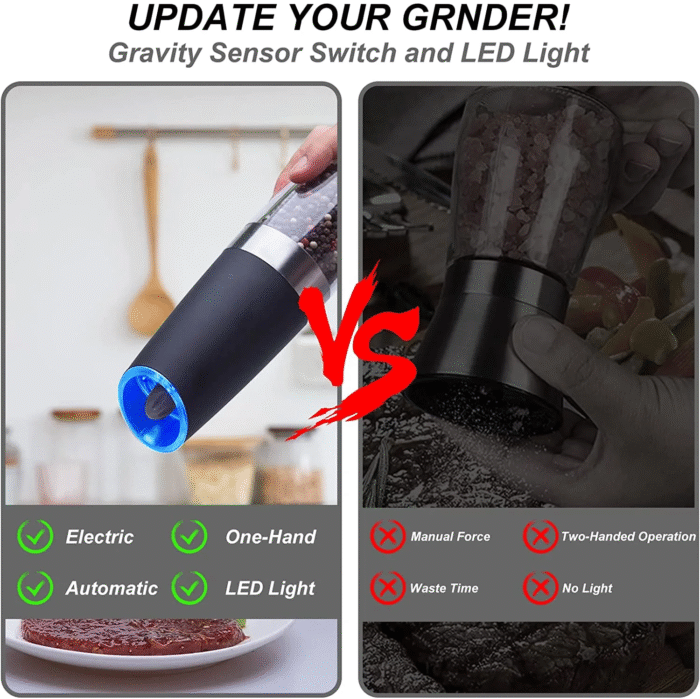 2 Piece Set Electric Salt and Pepper Grinder Set , Adjustable Coarseness Mill Grinders Stainless Steel - Image 8