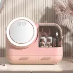 Mirror Fan Makeup Case, Portable Makeup Organizer with Mirror and LED Light, Cosmetic Storage Display Case,Large Capacity Mirror Makeup Storage Box for Women () - Image 5