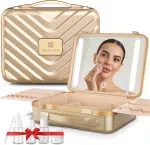 Travel Makeup Case with Lighted Mirror, Rechargeable LED Makeup Mirror Travel Case with 3 Color Modes & Adjustable Brightness, Portable Makeup Storage Box for Girls, Women & Makeup Artist