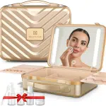 Travel Makeup Case with Lighted Mirror, Rechargeable LED Makeup Mirror Travel Case with 3 Color Modes & Adjustable Brightness, Portable Makeup Storage Box for Girls, Women & Makeup Artist