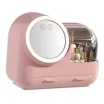 Mirror Fan Makeup Case, Portable Makeup Organizer with Mirror and LED Light, Cosmetic Storage Display Case,Large Capacity Mirror Makeup Storage Box for Women ()