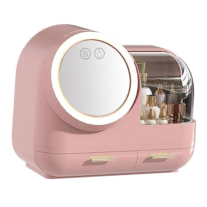 Mirror Fan Makeup Case, Portable Makeup Organizer with Mirror and LED Light, Cosmetic Storage Display Case,Large Capacity Mirror Makeup Storage Box for Women () - Image 1