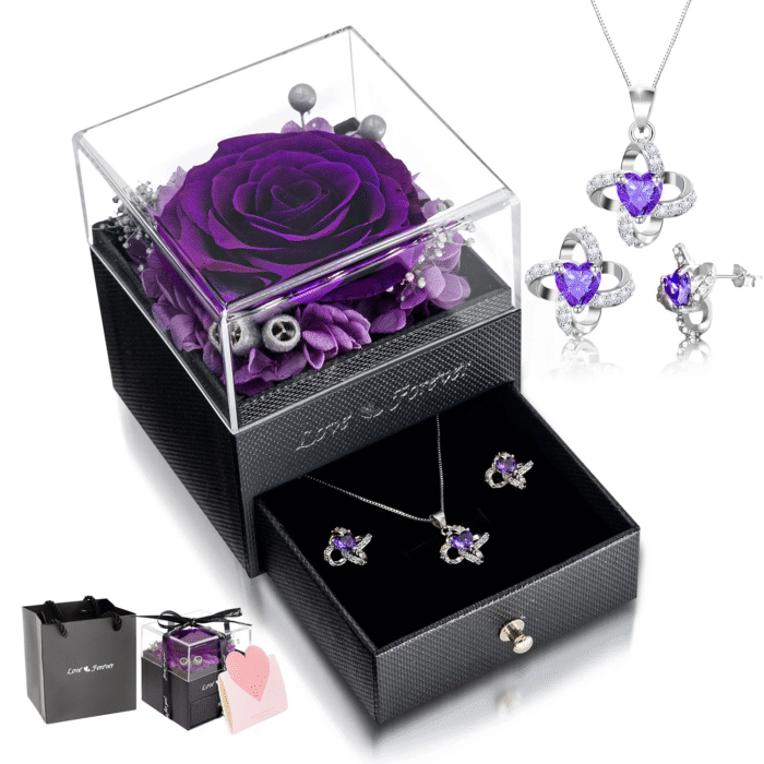 Eternal Rose with Necklace Earrings Set Birthday Gifts for Women Mom Preserved Real Flowers Mothers Day Valentines Day Gifts Anniversary Jewelry Sets for Women Grandma Wife Girlfriend Her (Red) - Image 10