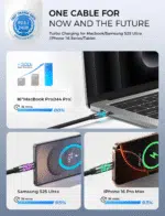 240W USB C to USB C Fast Charging Cable 6.6FT Soft Silicone – Charger Cord for iPhone 16 Pro Max, MacBook Pro/Air, iPad Pro/Air, Samsung S25/S24/S23, Switch 2 – Black - Image 4