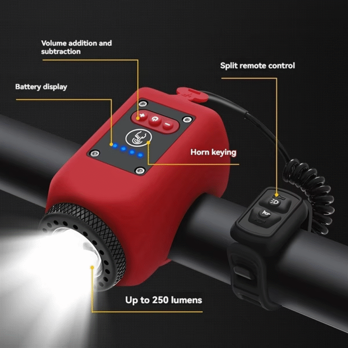 ABMO Bike Light and Horn 2-In-1 Set for Night Riding, Night Cycling Flashlight Accessories, 4 Light Modes, Ipx5 Black - Image 2