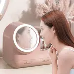 Mirror Fan Makeup Case, Portable Makeup Organizer with Mirror and LED Light, Cosmetic Storage Display Case,Large Capacity Mirror Makeup Storage Box for Women () - Image 3