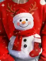 Christmas Women'S Sweater Streetwear Casual Graphic Snowman Crew Neck Patchwork Knitted Long Sleeve Regular Tops Knit Christmas Party Holiday Red Fall Winter - Image 3