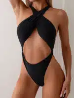 One-Piece Swimsuit with Tie Neck and Backless Design - Image 2