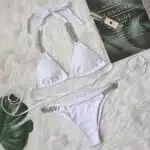 Crossed bandage bikini pure color swimsuit - Image 3