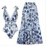 Women’s Printed Swimsuit & Pleated Skirt Set