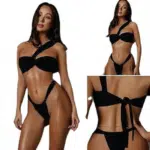 Women’s One-Shoulder Lace-Up Bikini Swimsuit Set - Image 4
